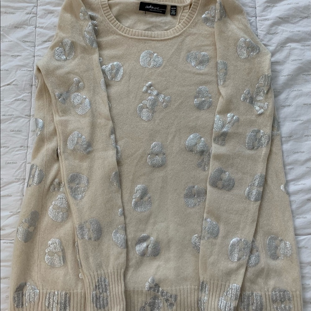 Saks Cream Cashmere skull sweater